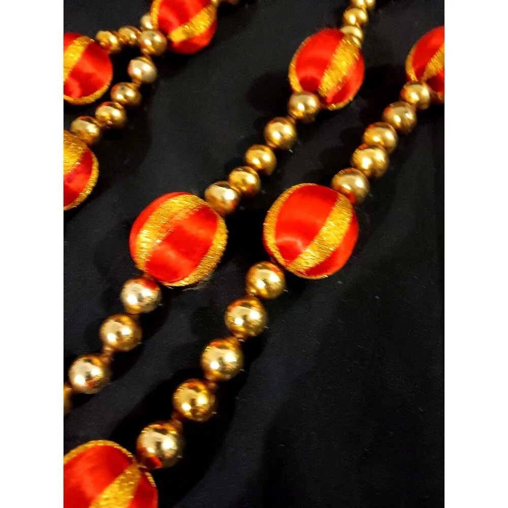 Vintage Christmas Garland Red & Gold With Mercury Glass Beads Approx. 106